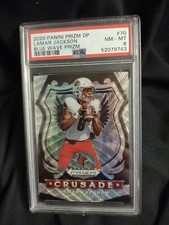 2020 Panini Prizm Draft Picks Lamar Jackson Blue Wave /299 Prizm #70 PSA 8 NM MT