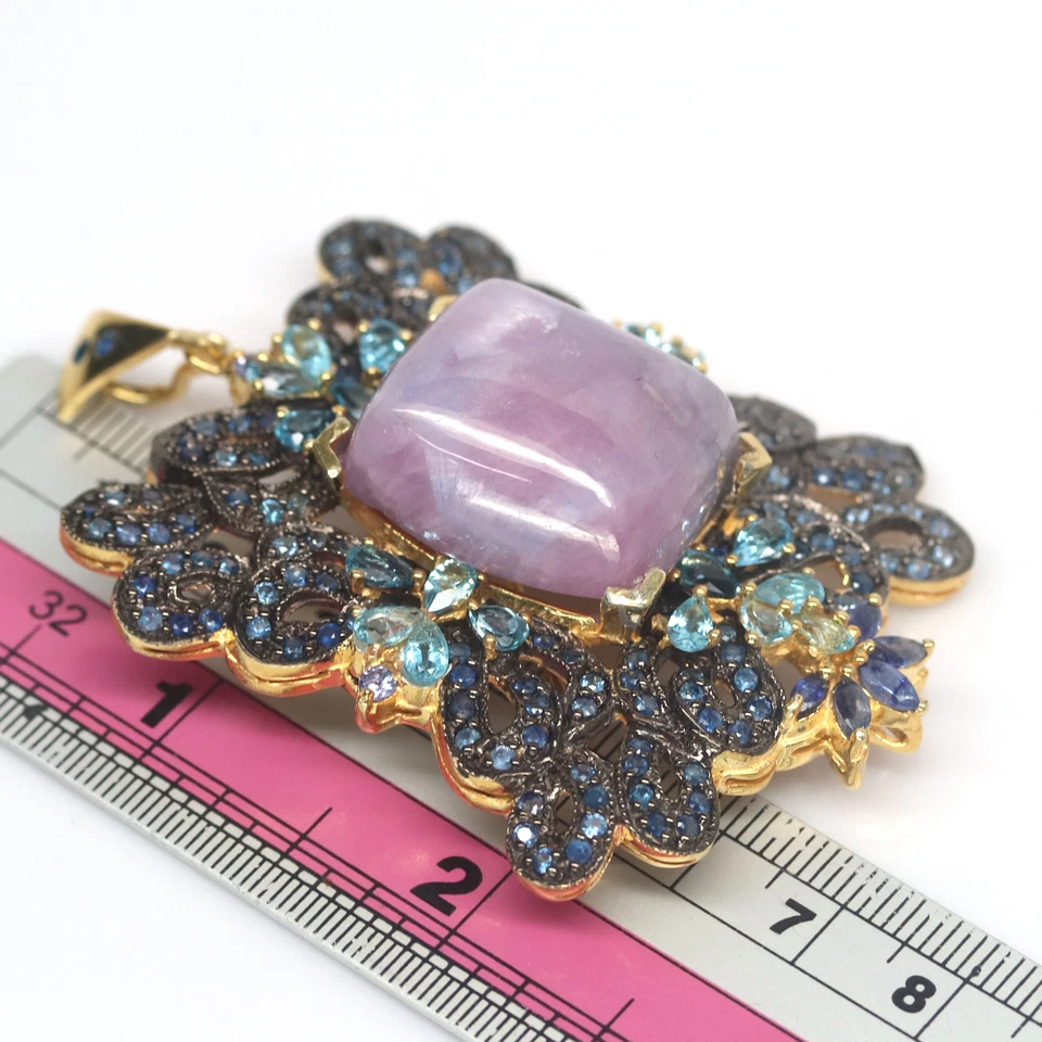 Natural 20 X 24 mm Purplish-Pink Ruby Sapphire Topaz Tanzanite Brooch 925 Silver - Image 3 of 4