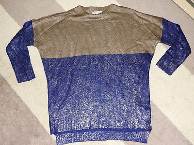 FUN&FUN Designer Strick Long Pulli Tunika blau Lurex beschichtet 8-10 J. w.NEU