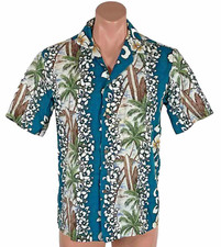 Vintage 70s Barkcloth Winnie Fashion Hawaiian Shirt Made in Hawaii sz M floral