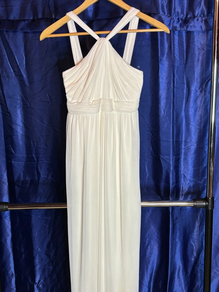 Maxi Vestido Griego Halter Cuello en Y Acanalado Dama de honor Junior Flor Niña Marfil 8 Foto 2 de 4