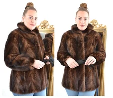 US4727 REAL MINK FUR JACKET RANCH MINK COAT BROWN  SIZE L - NERZJACKE