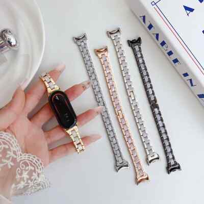 Slim Resin Stainless Steel Watch Strap For Xiaomi Mi Band 9 8 Replacement Belt