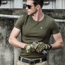 T-Shirt Tactical Short Sleeve Slim Round Neck Cotton Top Tee Airsoft Military BK