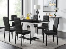Image of GIOVANI White Gloss Black Glass Dining Table & 6 Faux Leather Dining Chairs