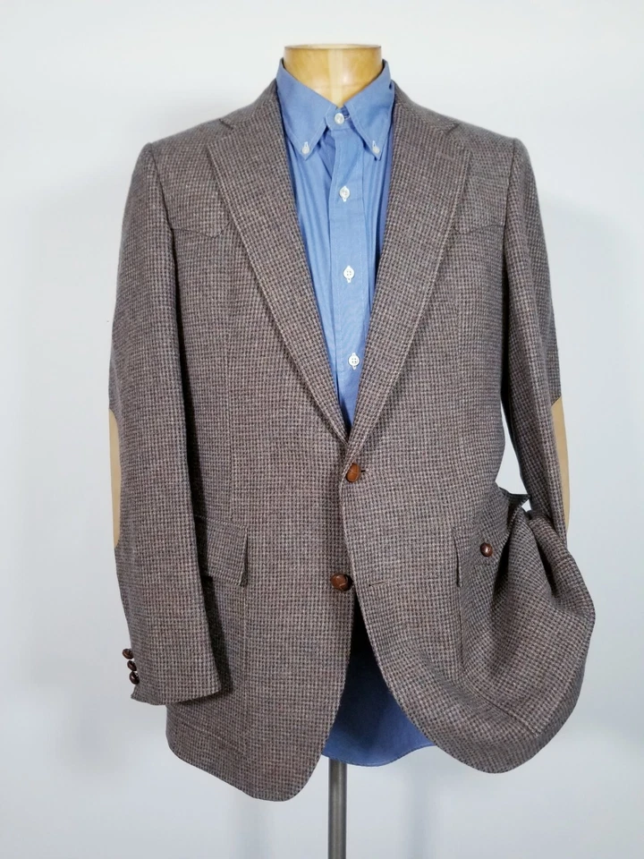 Blazer Abrigo Deportivo Barney's Vintage 40R Western Marrón Tweed Parche en el Codo Chaqueta  Foto 2 de 4