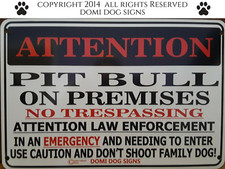 Metal Attention Pit Bull Dog Sign For FENCE ,Beware Of Dog 8"x12"