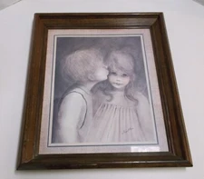 MARGARET KANE "A LITTLE KISS" PRINT SIGNED FRAMED 20X17 1970