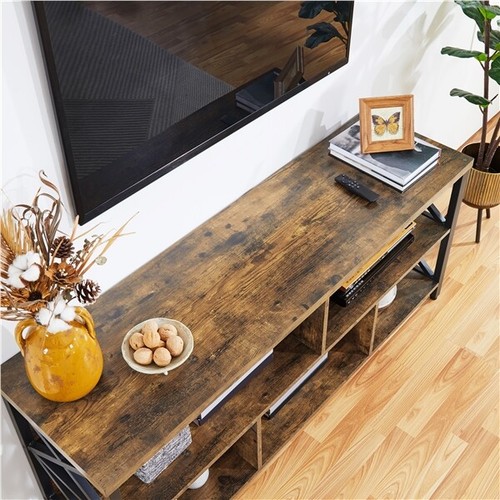 TV Stand with Storage Shelves Rustic Brown Industrial TV Console for 65 In TV - Picture 9 of 12