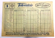 VECCHIO GADGET CALCIO FOOTBALL SCHEDINA TOTOCALCIO 9 NOVEMBRE1952 RECOARO