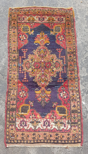 Vintage Hand Made Traditional Rug Oriental Wool Multicolor Carpet 108x58