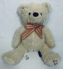 FAO Swartz Teddy Bear Plush Cream Shaggy Fur Pink Ribbon Bow Stuffed Animal Toy