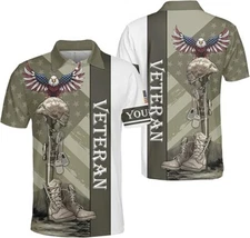 Veteran Polo Shirt Patriotic Polo for Men, Military Soldier All Over Printed Tee