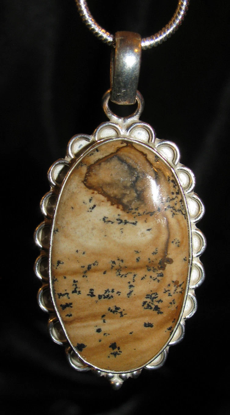 Picture Jasper stone pendant snake chain necklace healing jewelry tranquility