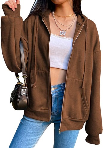 Women's Y2K E-Girl Oversized Sweatshirt, Zip Up Hoodies Coat Long Sleeve Jacket - Picture 3 of 5