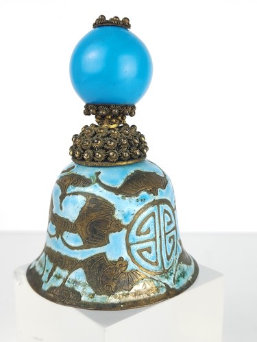 Cappello rango mandarino dinastia Qing bottone turchese blu smalto finale pipistrelli campana AS-IS - Foto 9 di 24