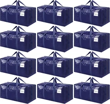 12 Pack Extra Heavy Duty Large Moving Bags with Strong Zipper & Comfortable Hand