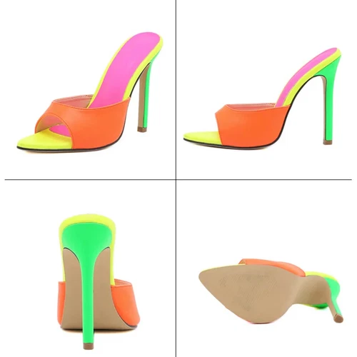 Orange Sandalen Pantoletten High Heels spitz zulaufend Absätze Party Sandalen Sommer Stripper - Bild 9 von 11