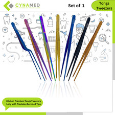 Cynamed Kitchen Premium Tongs Tweezers Long with Precision Serrated Tips