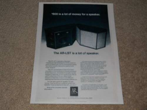AR LST 1974 Speaker Ad, 1 pg, Article, Rare Info, Frame it! Acoustic Research - Picture 1 of 1