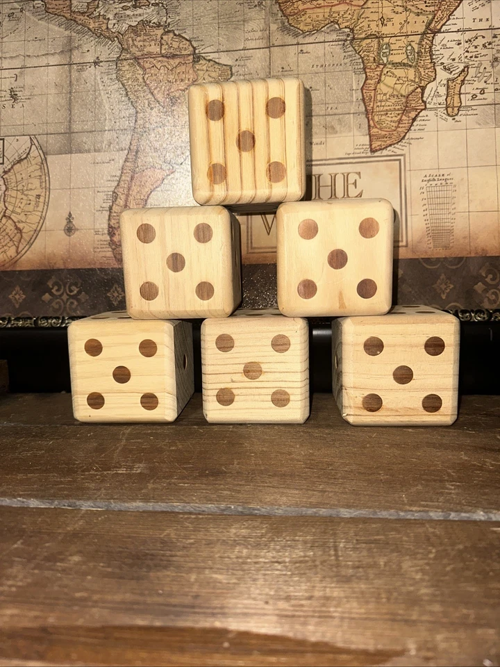 "Juego de 6 dados de madera grandes de 3 1/2"" - Juegos al aire libre - Fácil de ver - Dados difíciles de perder" Foto 2 de 4