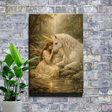 Enchanted Forest Unicorn Fantasy Print Modern Vintage Framed Canvas Art