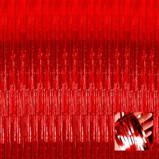 Red Foil Fringe Curtain Backdrop Metallic Tinsel Streamers 3.28x6.56 Ft 4 Pack