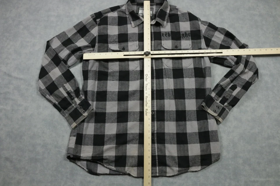 Rebel Eight Shirt Mens 2XL Black Gray Buffalo Plaid Flannel Button Down Casual - Image 4 of 4