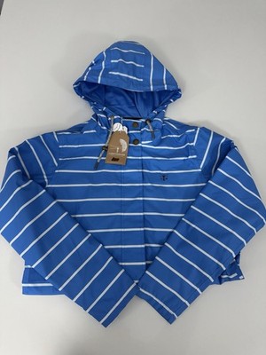 Lighthouse Waterproof Jacket Blue Stripe UK 10 BNWT 3/4 Hooded Raincoat