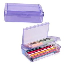Pencil Box, Double Layer Large Capacity Pencil Case, Translucent 1 Pack Purple