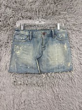 Y2K American Eagle Outfitters Denim Mini Skirt Womens 4 Splatter Frayed Hem Vtg