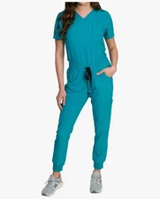 Medgear Fleur Women's Stretch Scrub Set Zip Chest Pocket Top & Knit Pants XS