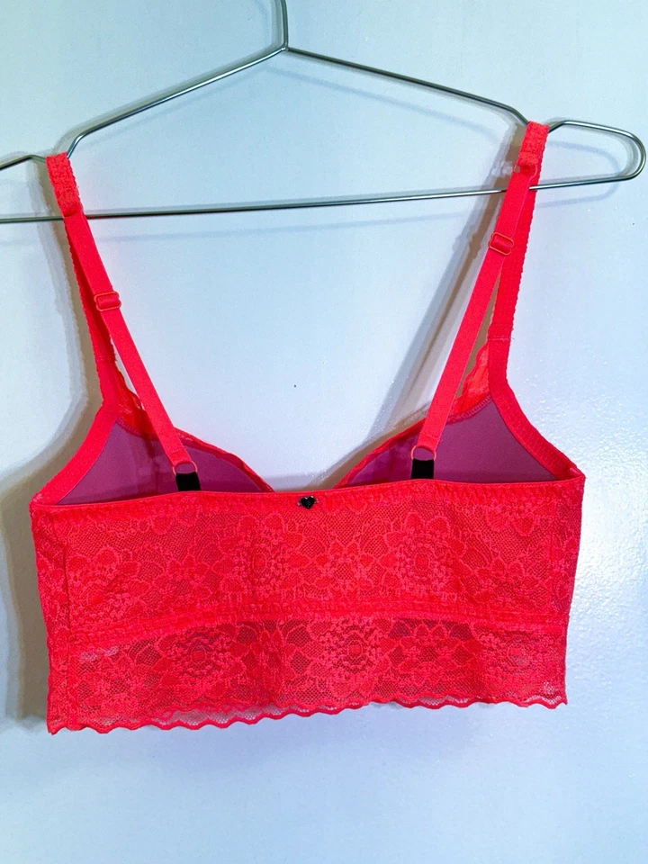 Victoria Secret 32C PINK Bralette Bra Pink Lace Push Up Add 1-2 Sizes Underwire - Image 4 of 4