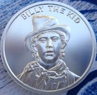 1 oz. BILLY THE KID Wild West Legends thief gunfighter BU rounds.999 fine silver