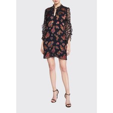 Alice + Olivia Julius Floral Ruffle Dress Womens S Black Paisley Silk Whimsigoth
