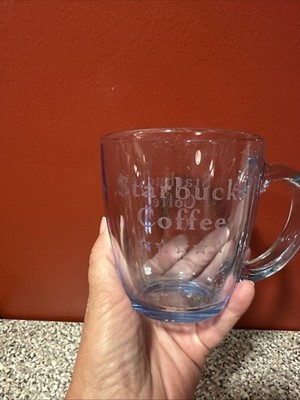 Starbucks Barista Clear Blue Tinted Glass Coffee Mug Made in USA SH7 | eBay