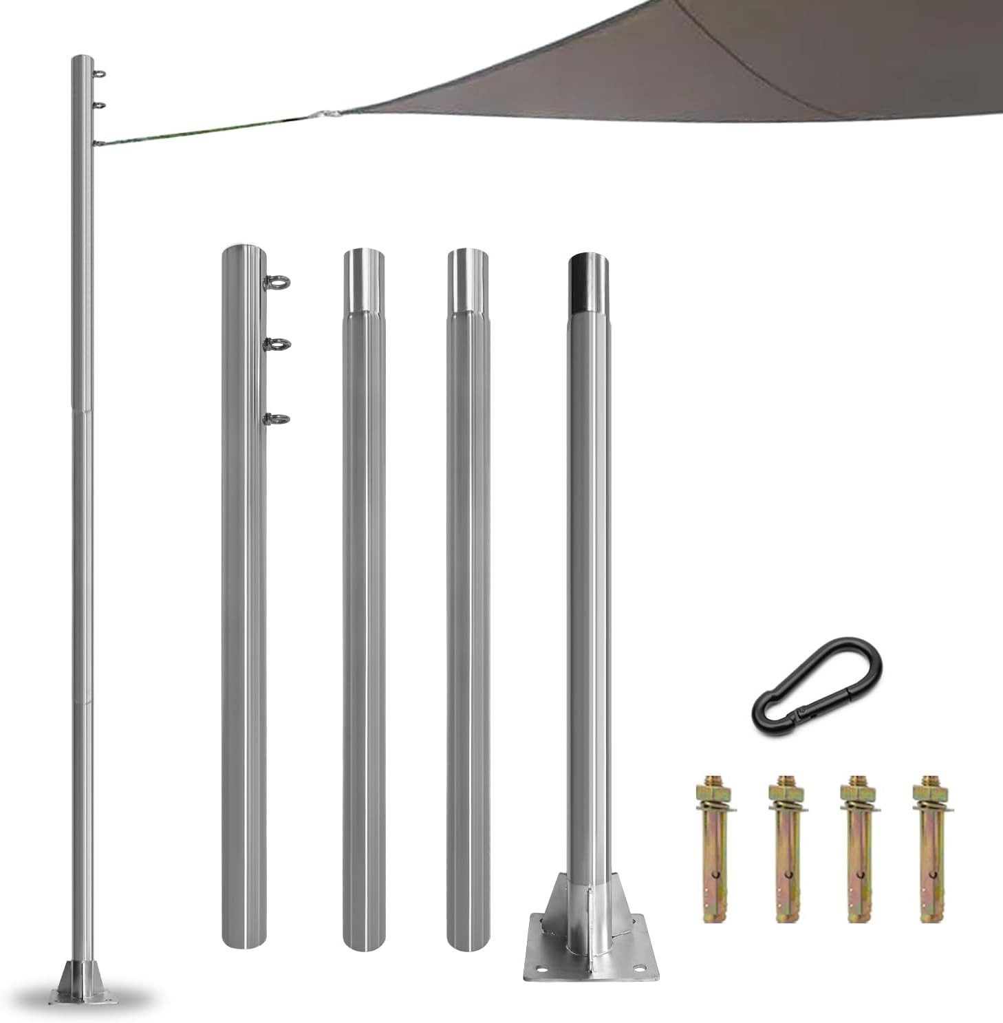 Sun Shade Sail Poles, 12ft Stainless Steel Shade Sail Post Kit Support Awning...