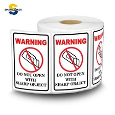 300pcs Do Not Open with Sharp Object Industrial Warning Labels 2x3 inch, White