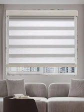Cordless Zebra Blind Dual Layer Light Filtering Privacy Shades in Gray and Beige