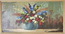 Original altes Ölgemälde Blumenstillleben, ca. 1960, 80,0 x 40,0 cm, signiert.