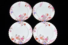 Spode Chelsea Garden 4 DINNER PLATES (2 Designs) Floral Mustard Edge EXC