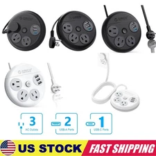 Multi-functional Power Strip Surge Protector 3 Outlets 4/5/10Ft Extension Cord