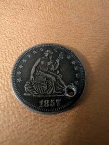 1857 Seated Liberty Quarter Good Details Holed