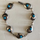 Vintage Native American Blue Turquoise Bear Paw Sterling Silver Bracelet