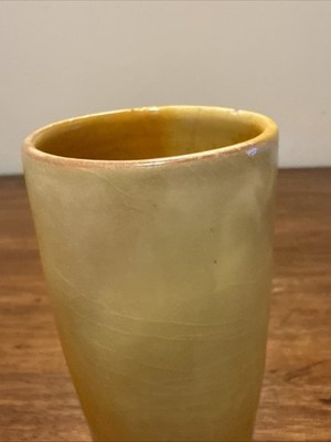 Vintage MCM  Studio Pottery Yellow Ceramic 5  Cylinder Vase