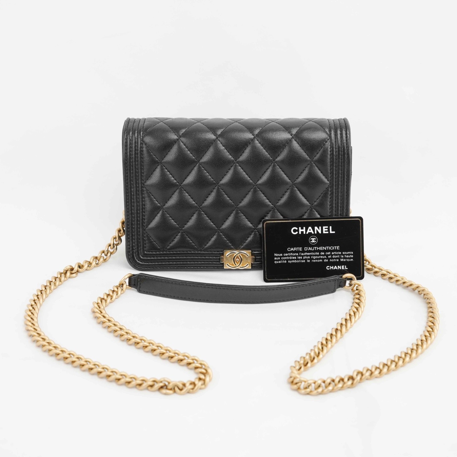 Chanel Boy Wallet on Chain (WOC) in Black Quilted Lambskin – Gold-Tone Hardware