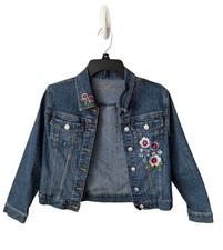 Arizona Jean Co. Girls Medium Floral Embroidered Denim Jacket With Rhinestones