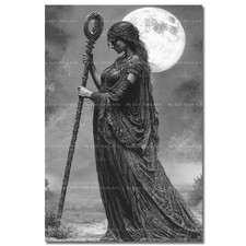 Lunar Veil Hecate Art Print, Ancient Figure Poster, Magic Interior Decor