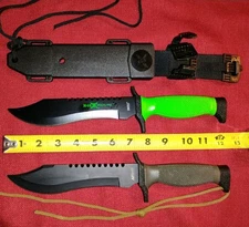 Green M48 United & MTech survival 2x knives & sheath 7" fixed stainless blade VG