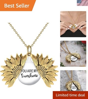 You Are My Sunshine Engraved Sunflower Locket Necklace   Ideal Mother's Day Gift